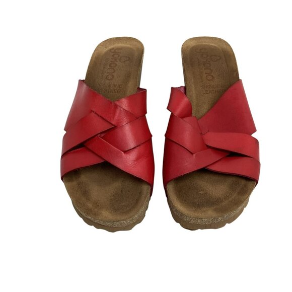 Yokono Cadiz Red Leather Cork Slide Wedge Sandals Womens 7.5 Made In Spain - Picture 2 of 10